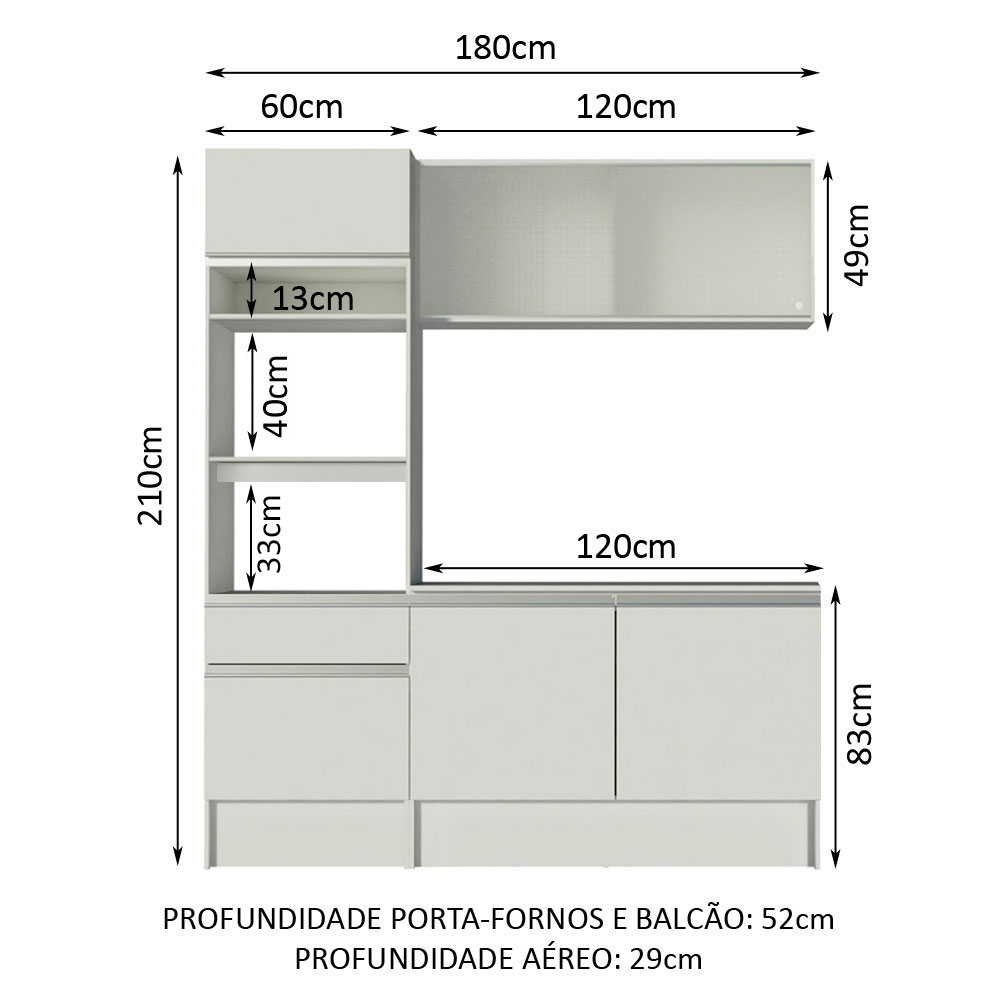 Cozinha Compacta Madesa Topazio com Balcão e Tampo - Branco