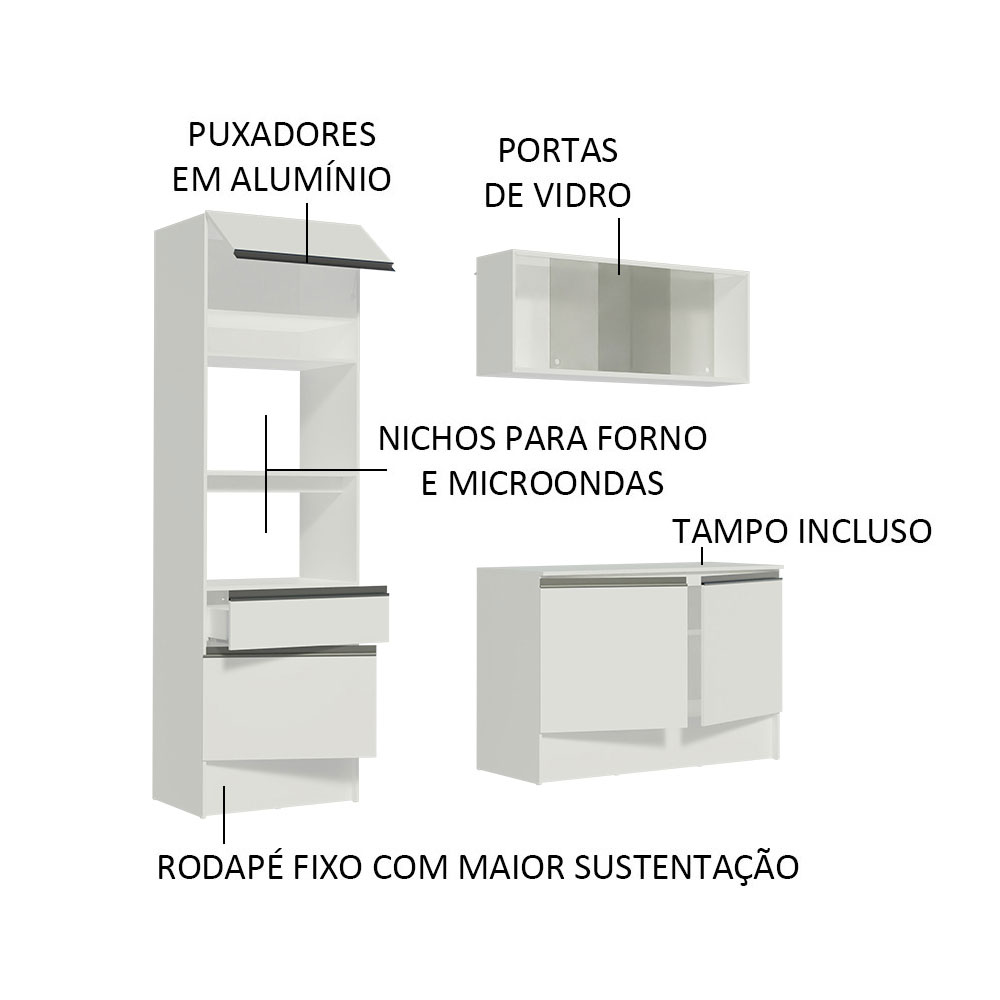 Cozinha Compacta Madesa Topazio com Balcão e Tampo - Branco