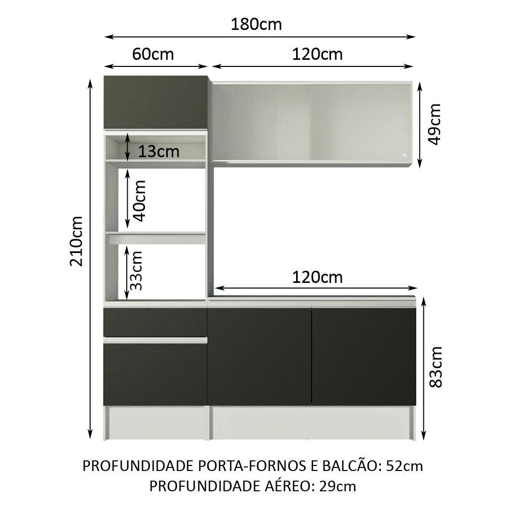Cozinha Compacta Madesa Topazio com Balcão e Tampo - Branco/Preto