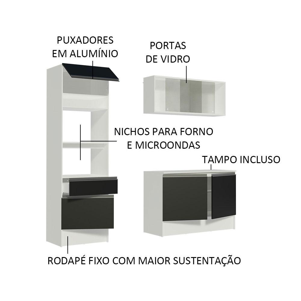 Cozinha Compacta Madesa Topazio com Balcão e Tampo - Branco/Preto
