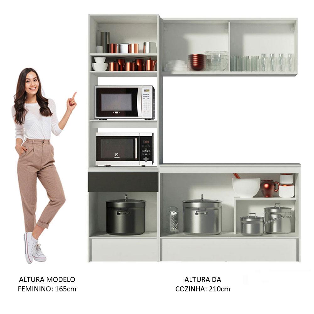 Cozinha Compacta Madesa Topazio com Balcão e Tampo - Branco/Preto