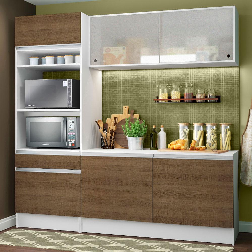 Cozinha Compacta Madesa Topazio com Balcão e Tampo - Branco/Rustic