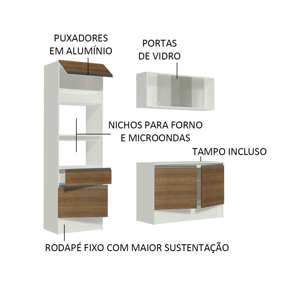 Cozinha Compacta Madesa Topazio com Balcão e Tampo - Branco/Rustic