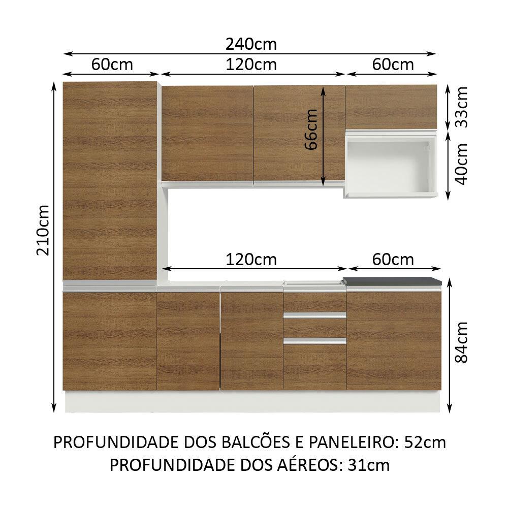 Cozinha Completa 100% MDF Madesa Acordes 240001 com Armário e Balcão - Branco/Rustic