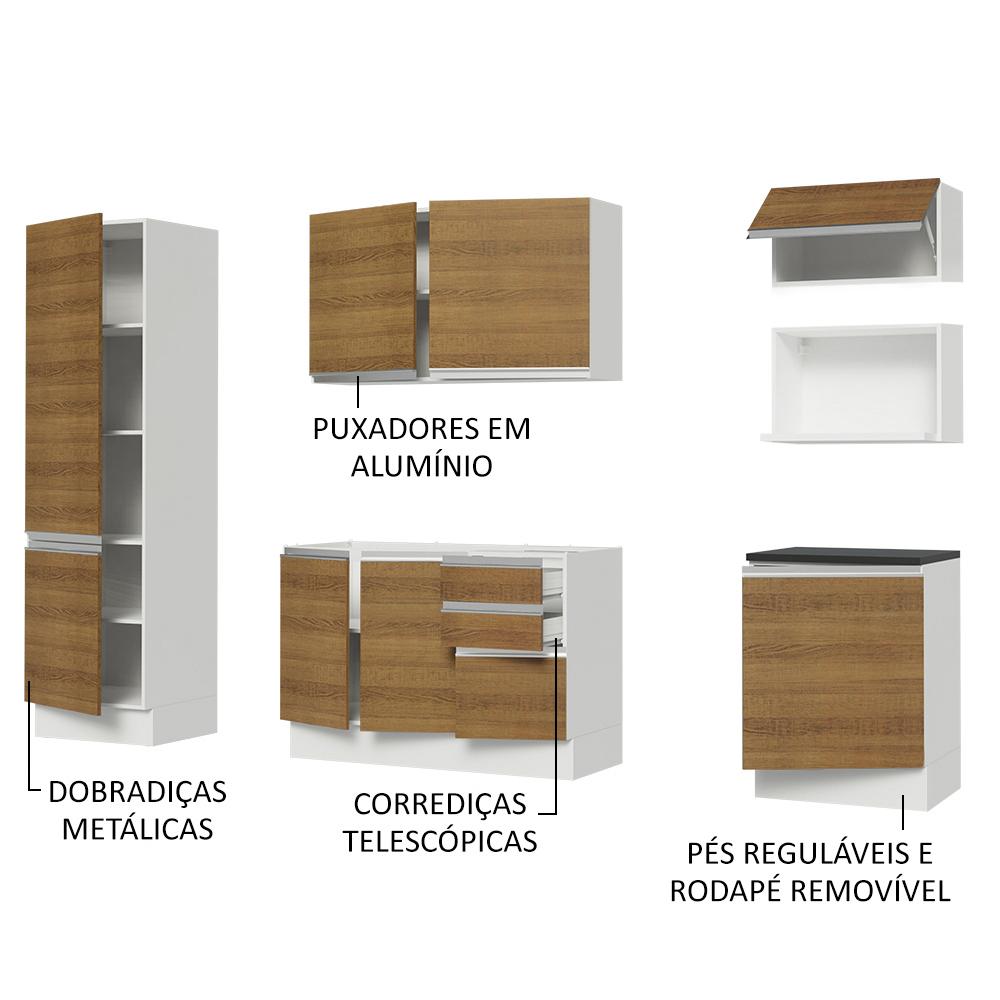 Cozinha Completa 100% MDF Madesa Acordes 240001 com Armário e Balcão - Branco/Rustic