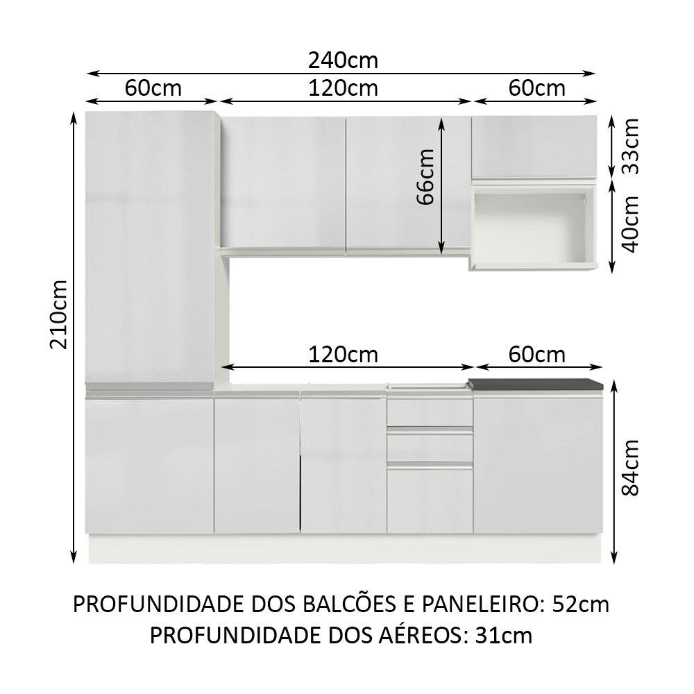 Cozinha Completa 100% MDF Madesa Acordes 240001 com Armário e Balcão - Frentes Branco Brilho
