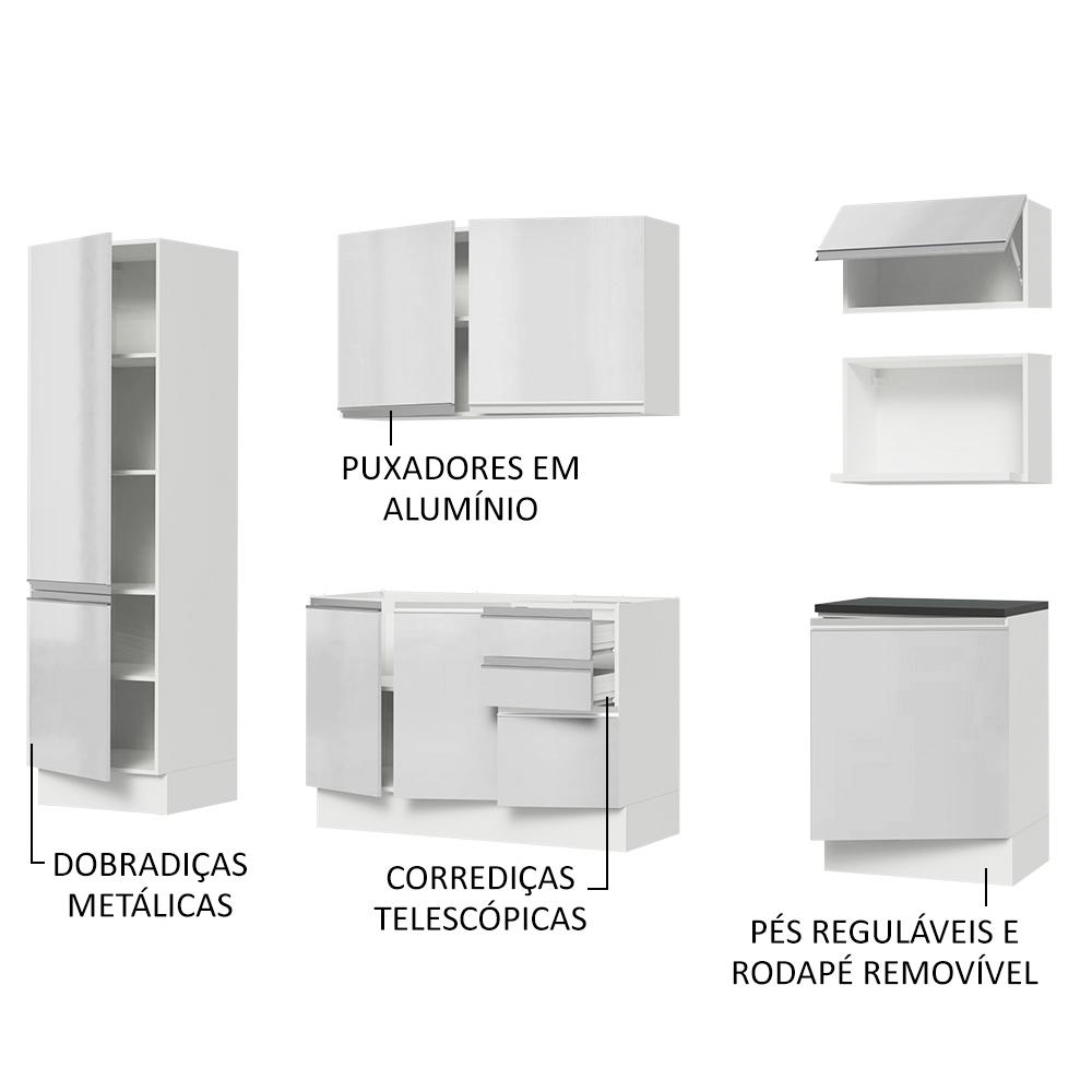 Cozinha Completa 100% MDF Madesa Acordes 240001 com Armário e Balcão - Frentes Branco Brilho