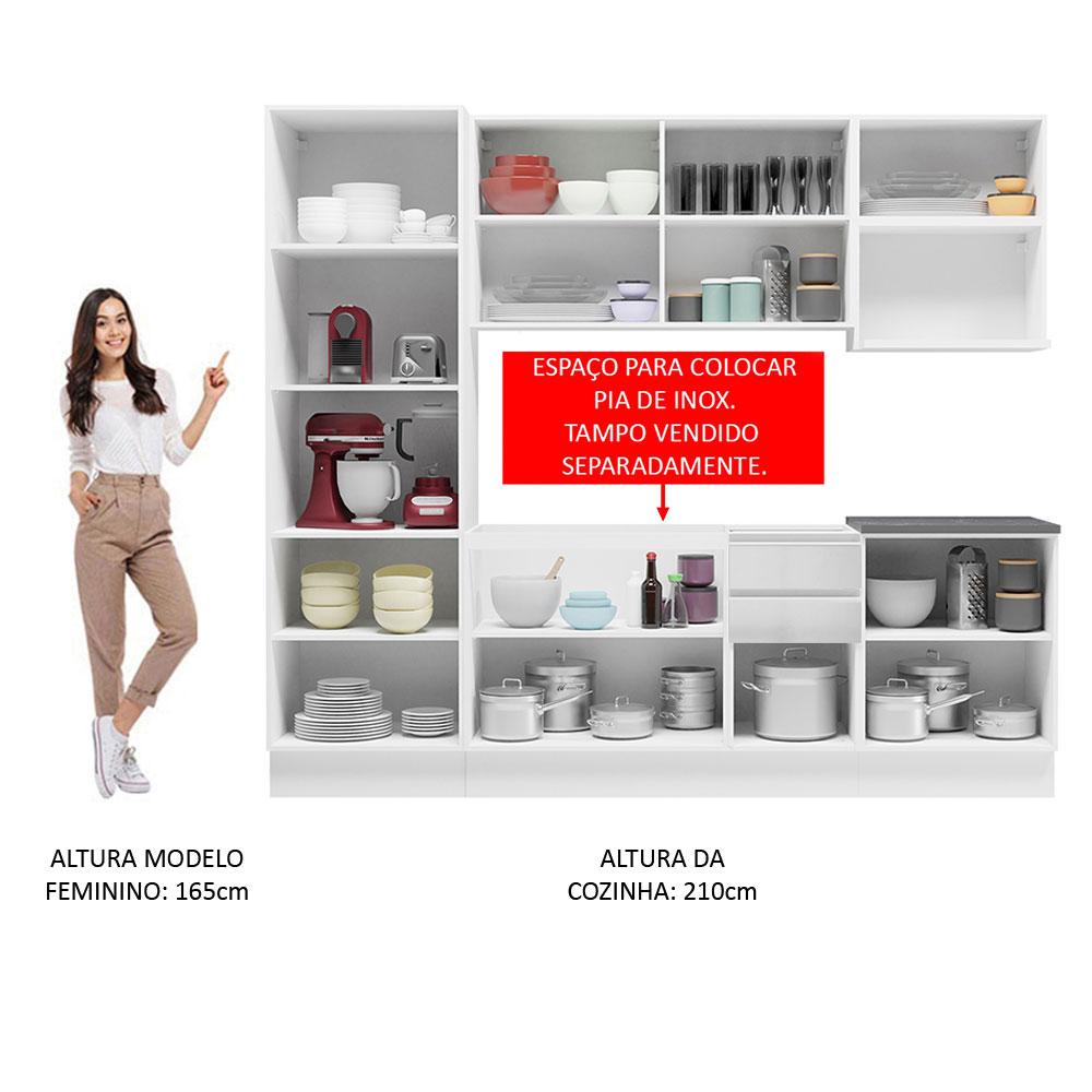 Cozinha Completa 100% MDF Madesa Acordes 240001 com Armário e Balcão - Frentes Branco Brilho