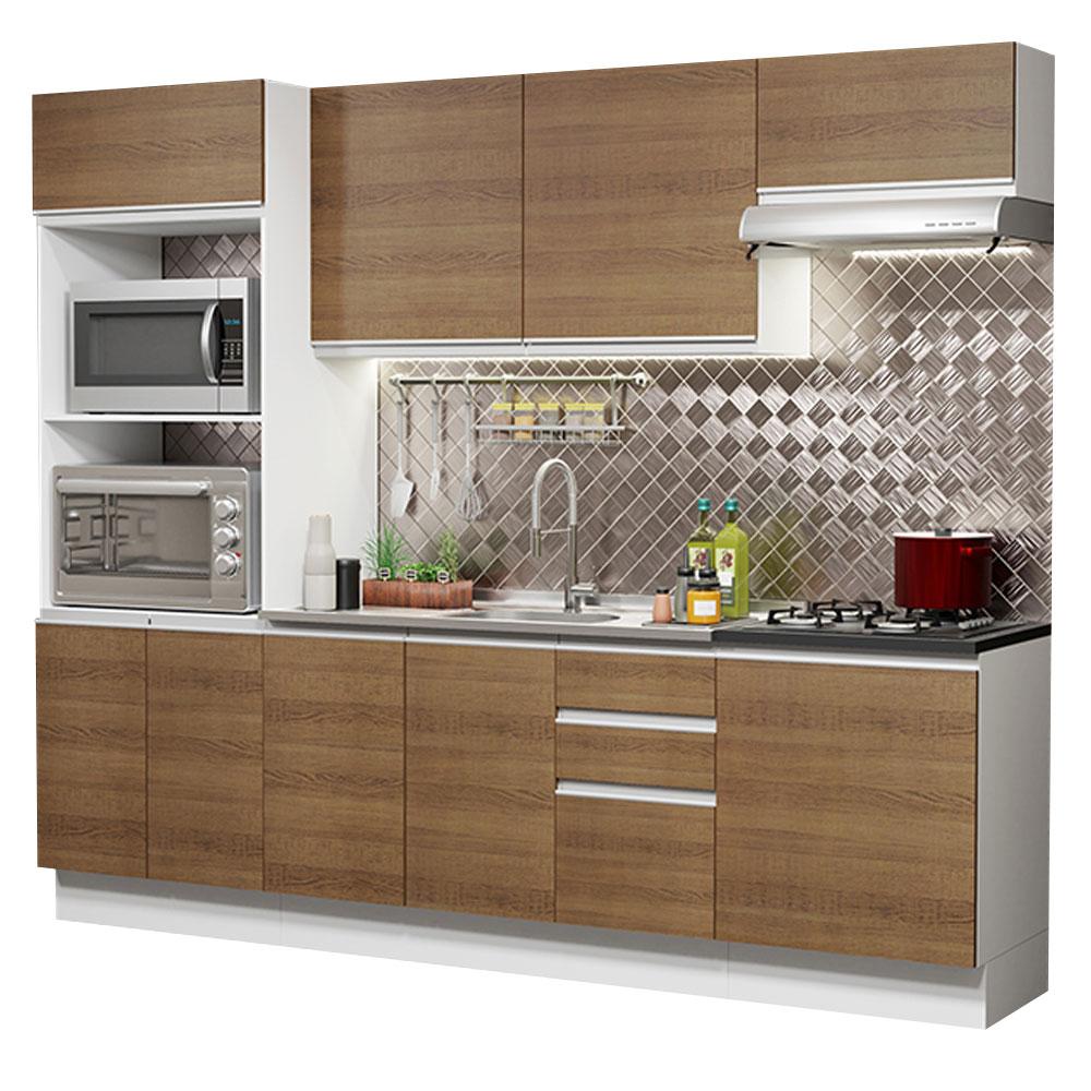 Cozinha Completa 100% MDF Madesa Acordes 250003 com Armário e Balcão - Branco/Rustic