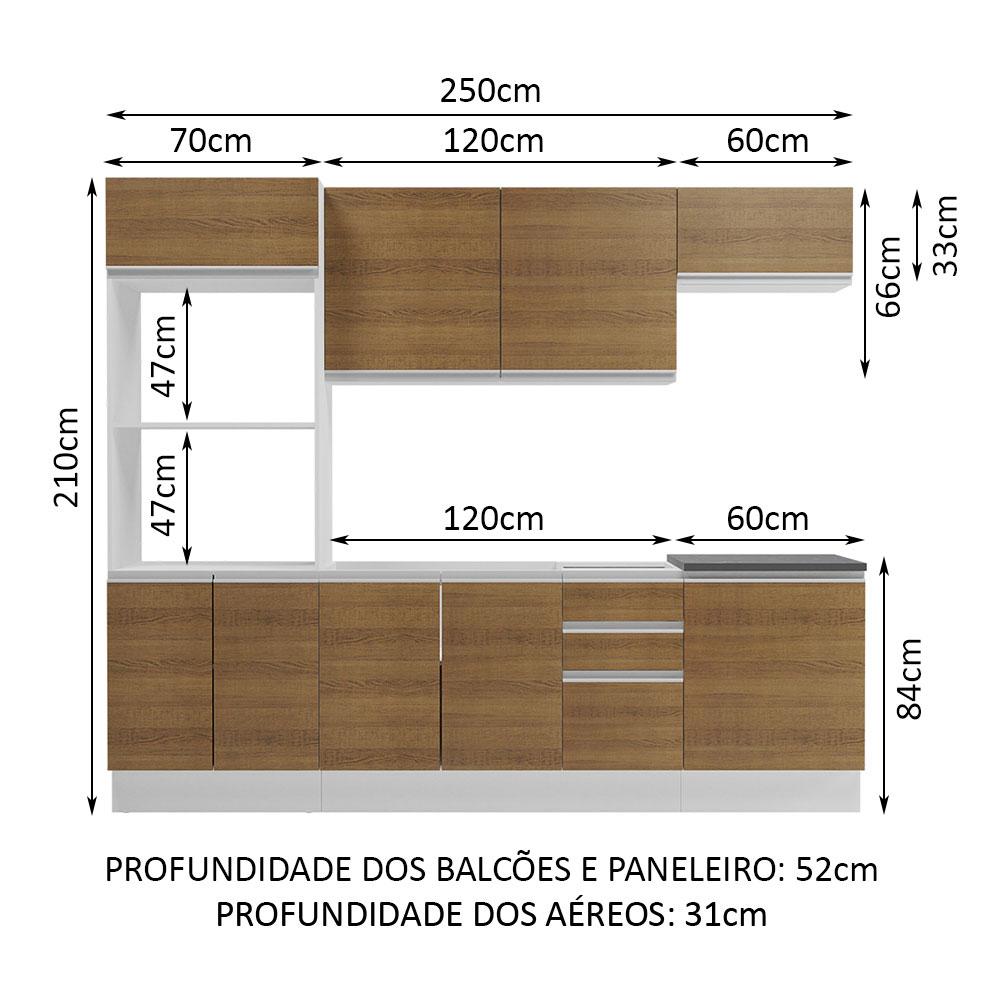 Cozinha Completa 100% MDF Madesa Acordes 250003 com Armário e Balcão - Branco/Rustic