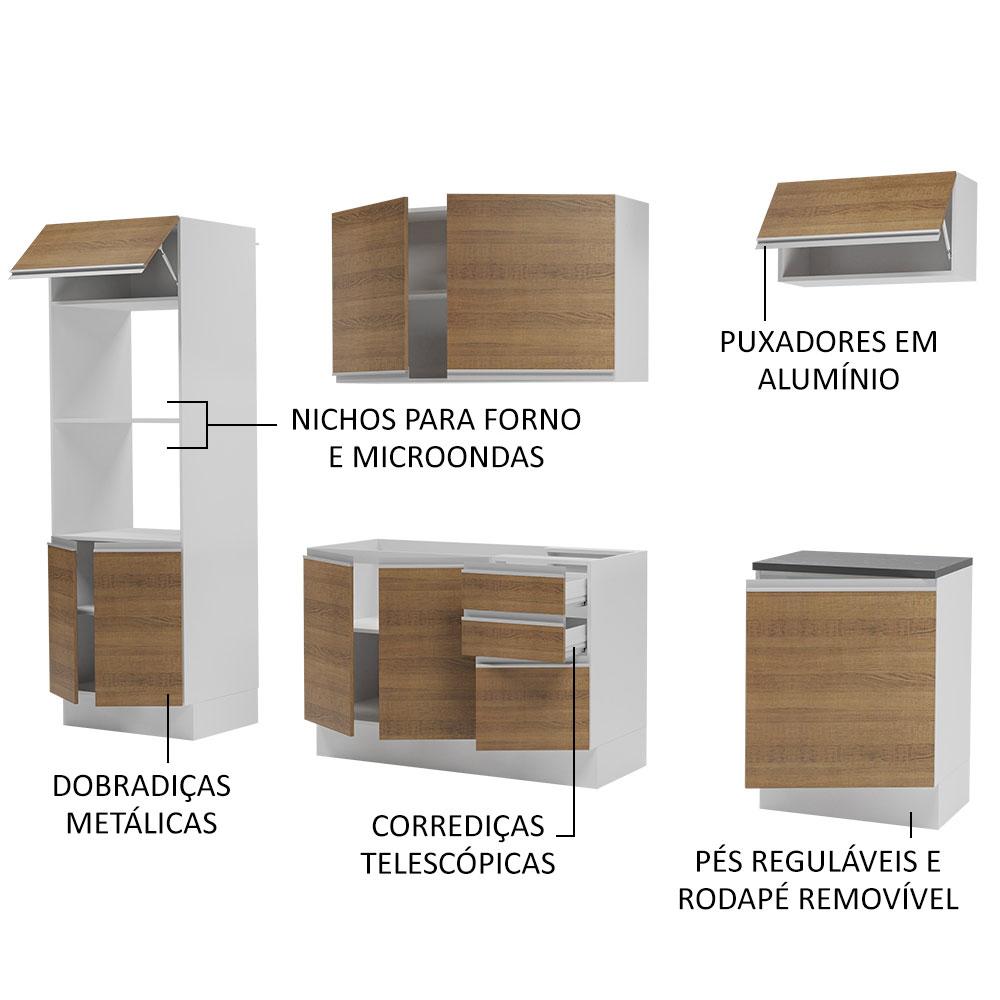 Cozinha Completa 100% MDF Madesa Acordes 250003 com Armário e Balcão - Branco/Rustic