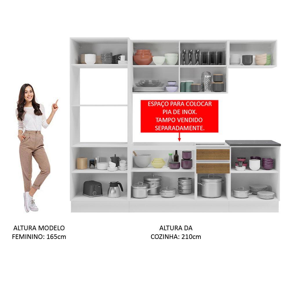 Cozinha Completa 100% MDF Madesa Acordes 250003 com Armário e Balcão - Branco/Rustic