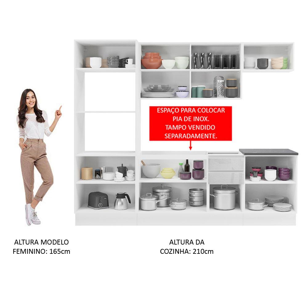 Cozinha Completa 100% MDF Madesa Acordes 250003 com Armário e Balcão - Frentes Branco Brilho
