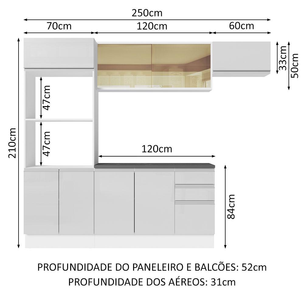 Cozinha Completa 100% MDF Madesa Acordes 250004 com Armário e Balcão - Frentes Branco Brilho