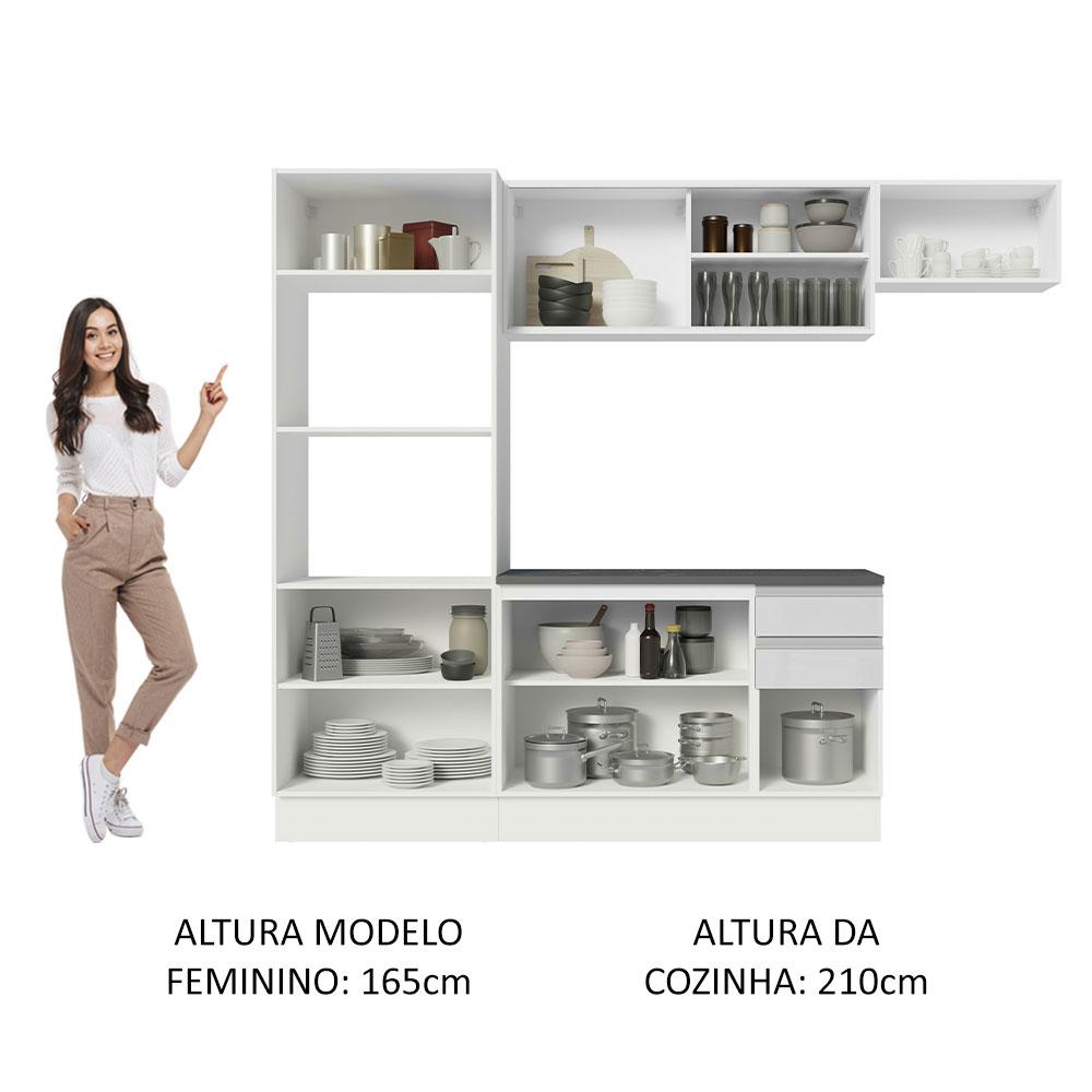 Cozinha Completa 100% MDF Madesa Acordes 250004 com Armário e Balcão - Frentes Branco Brilho