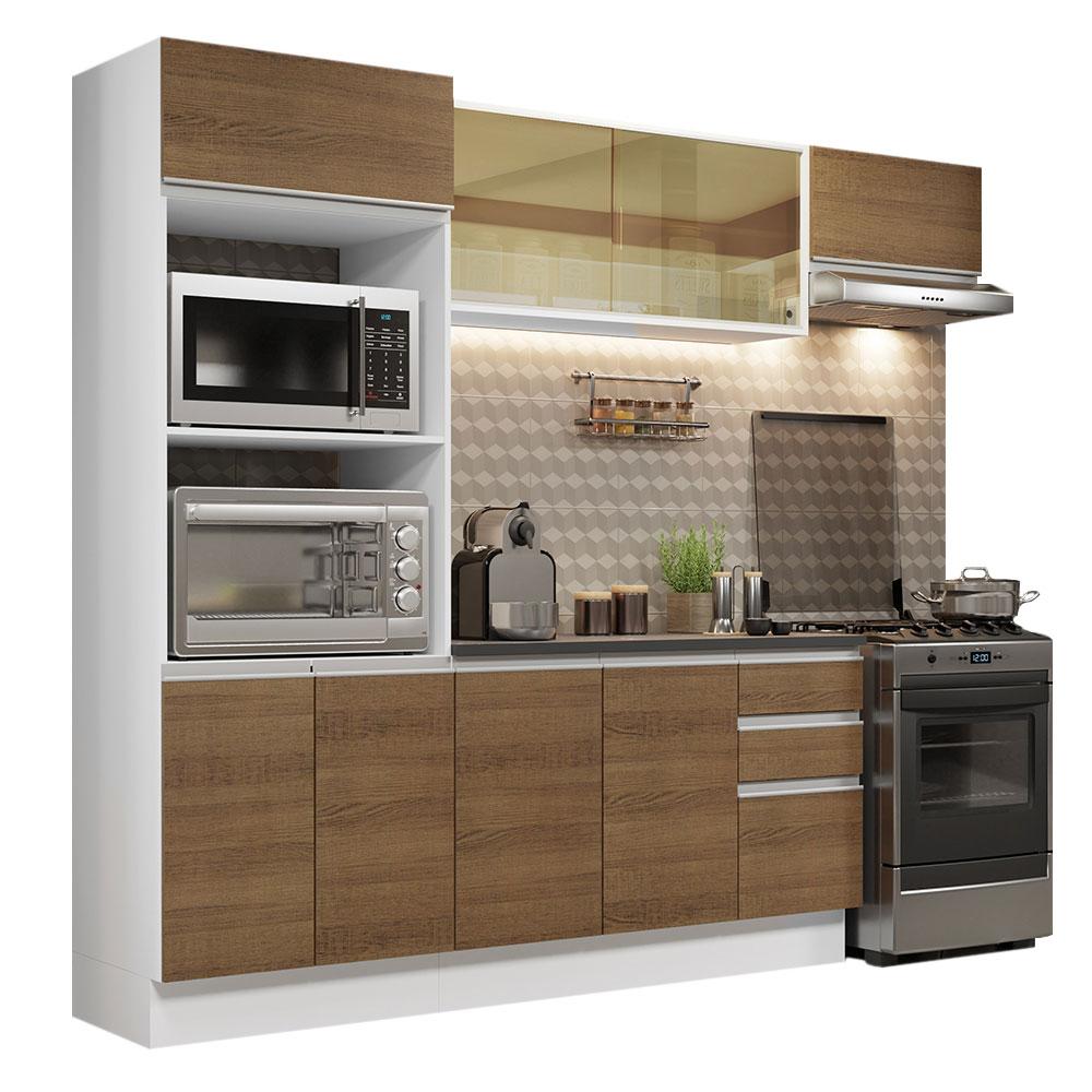 Cozinha Completa 100% MDF Madesa Acordes 250004 com Armário e Balcão (Com Tampo) - Branco/Rustic