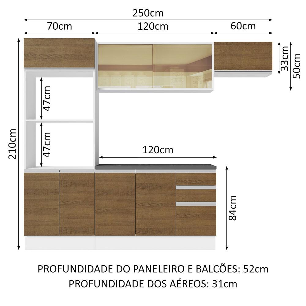 Cozinha Completa 100% MDF Madesa Acordes 250004 com Armário e Balcão (Com Tampo) - Branco/Rustic