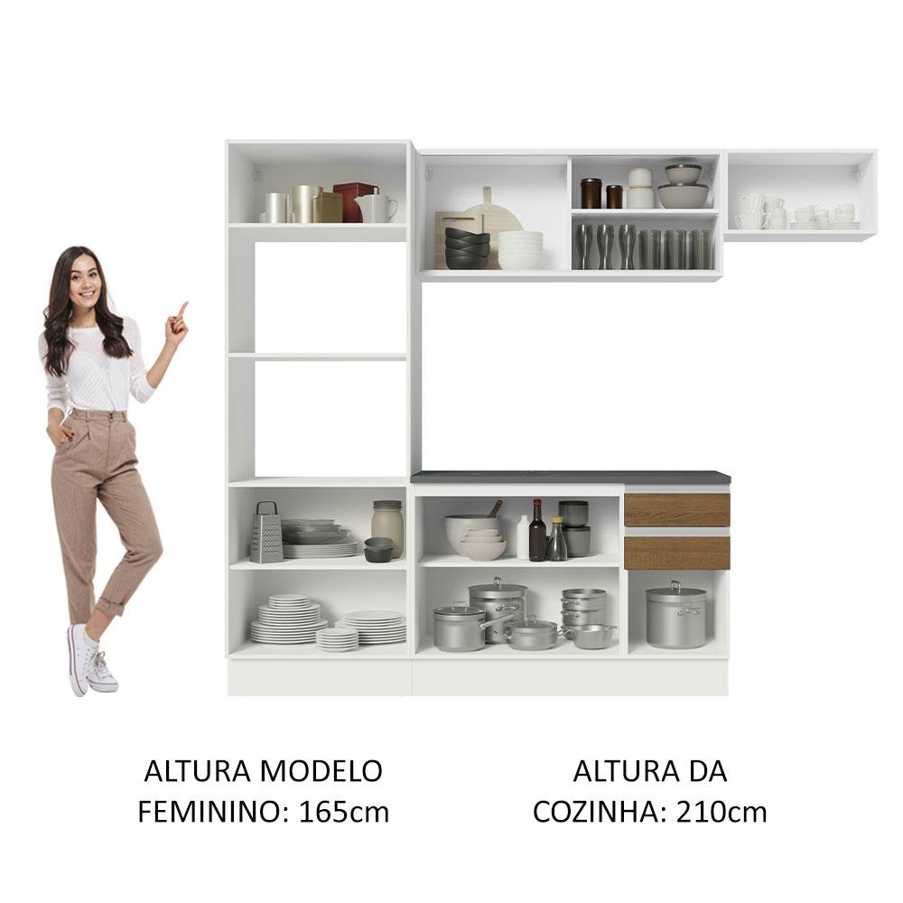 Cozinha Completa 100% MDF Madesa Acordes 250004 com Armário e Balcão (Com Tampo) - Branco/Rustic