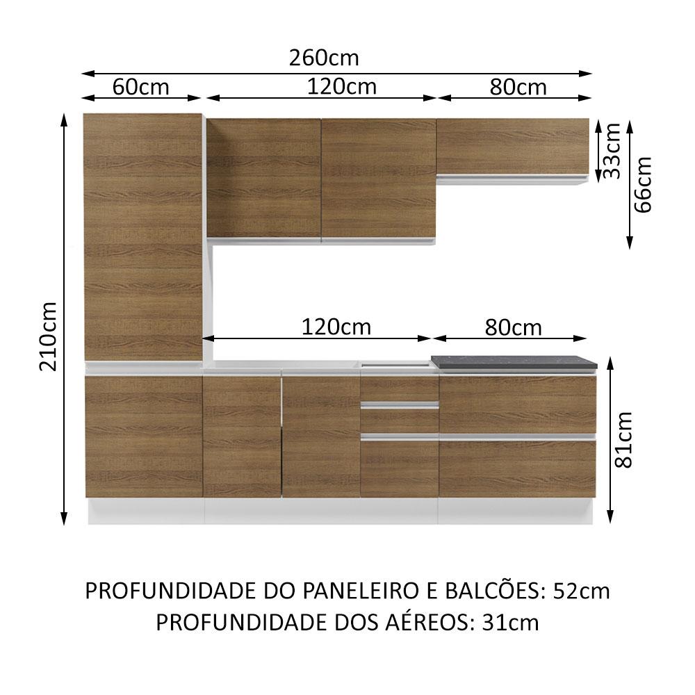 Cozinha Completa 100% MDF Madesa Acordes 260001 com Armário e Balcão - Branco/Rustic