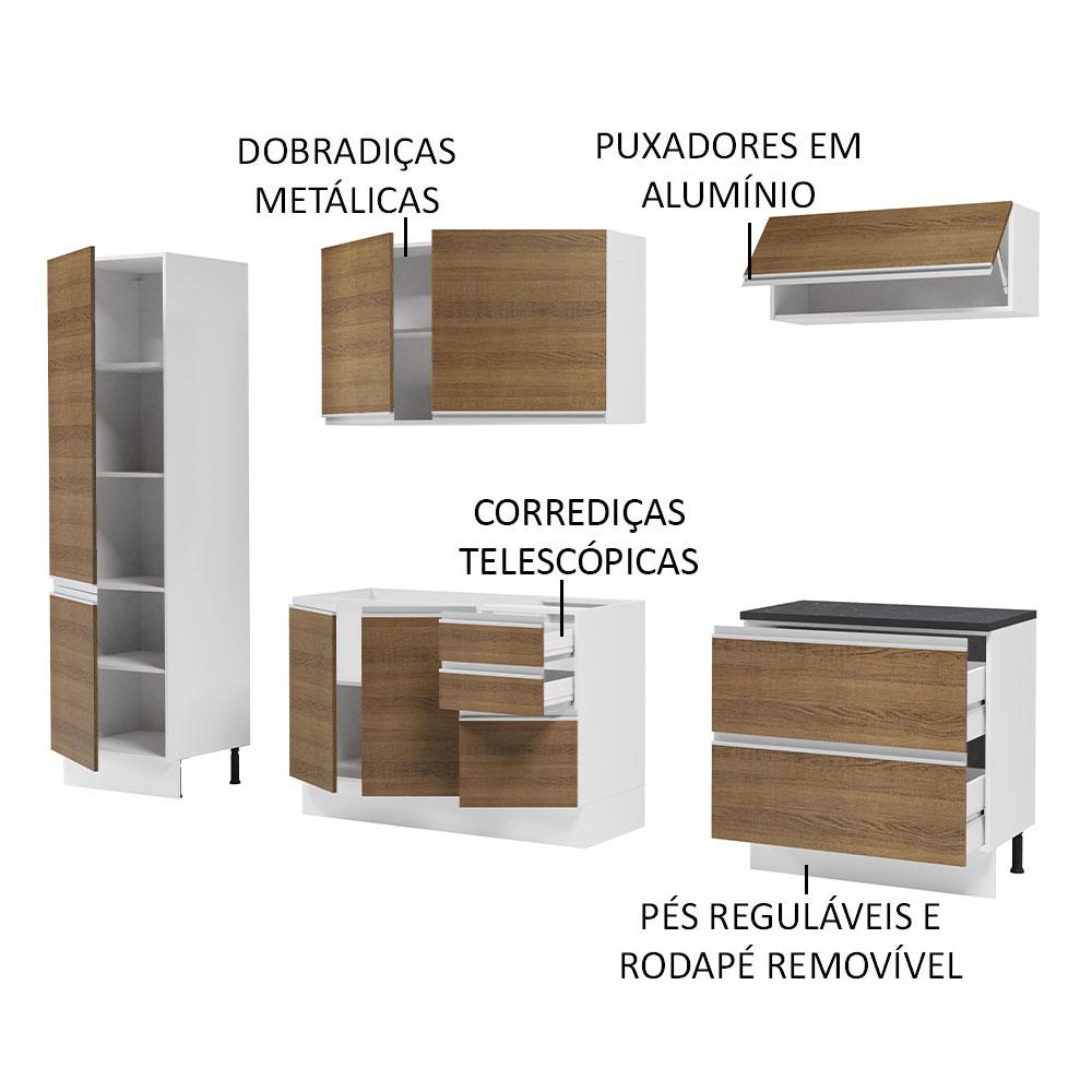 Cozinha Completa 100% MDF Madesa Acordes 260001 com Armário e Balcão - Branco/Rustic