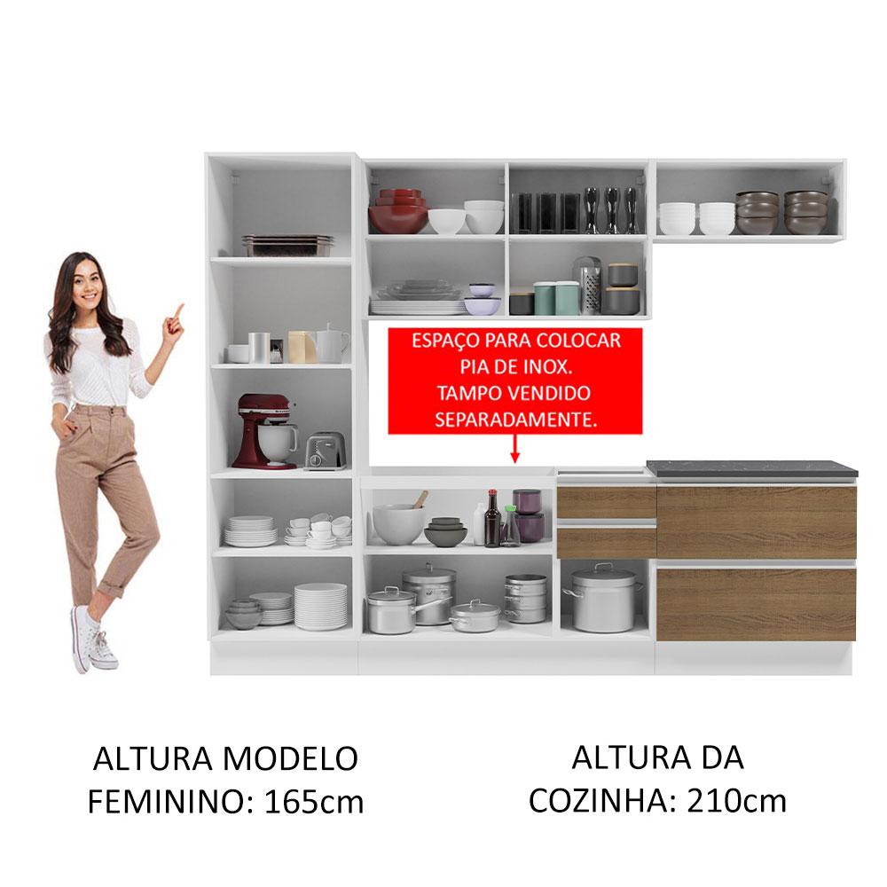 Cozinha Completa 100% MDF Madesa Acordes 260001 com Armário e Balcão - Branco/Rustic