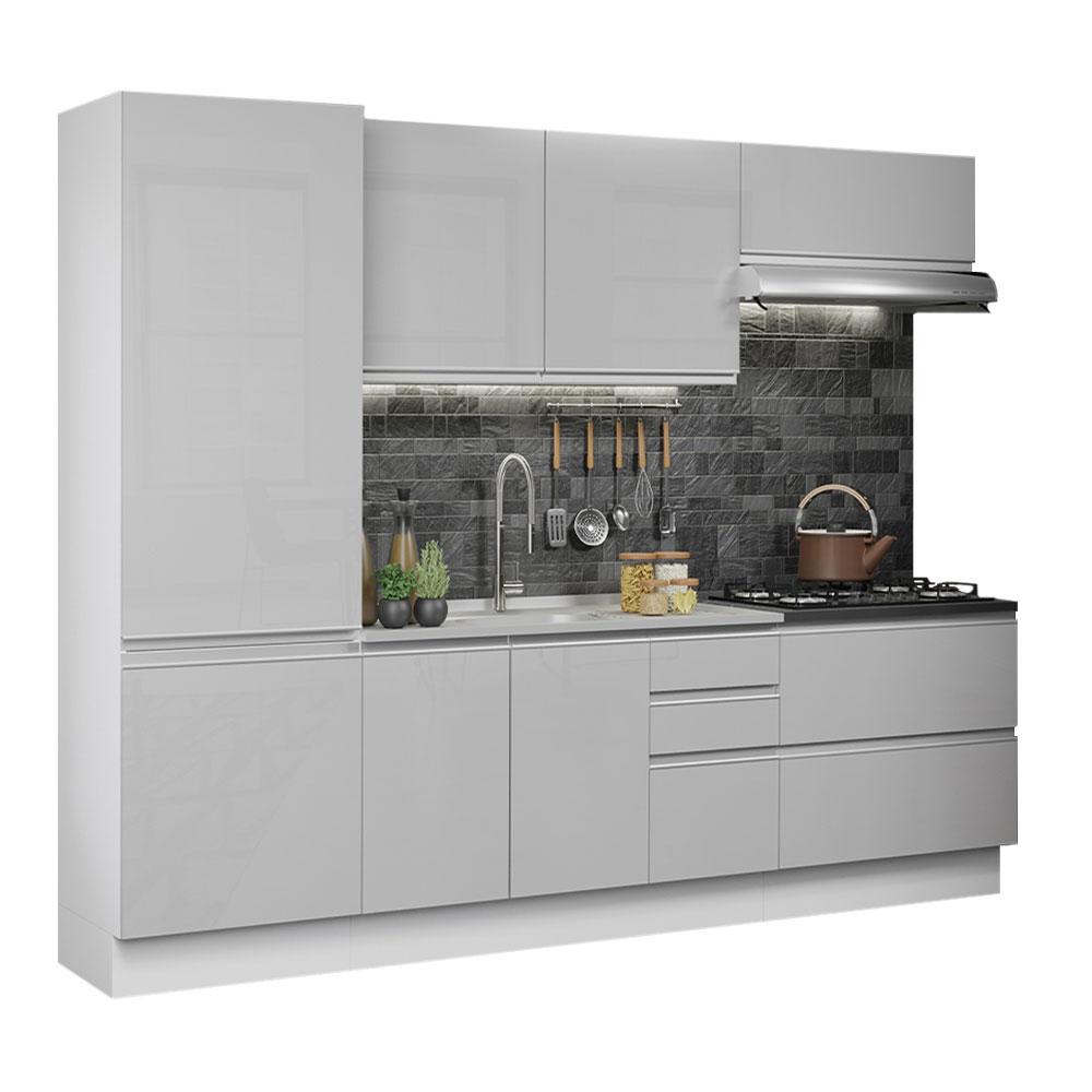 Cozinha Completa 100% MDF Madesa Acordes 260001 com Armário e Balcão - Frentes Branco Brilho