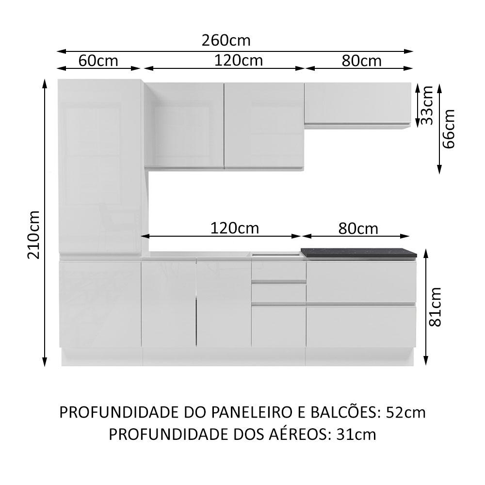 Cozinha Completa 100% MDF Madesa Acordes 260001 com Armário e Balcão - Frentes Branco Brilho