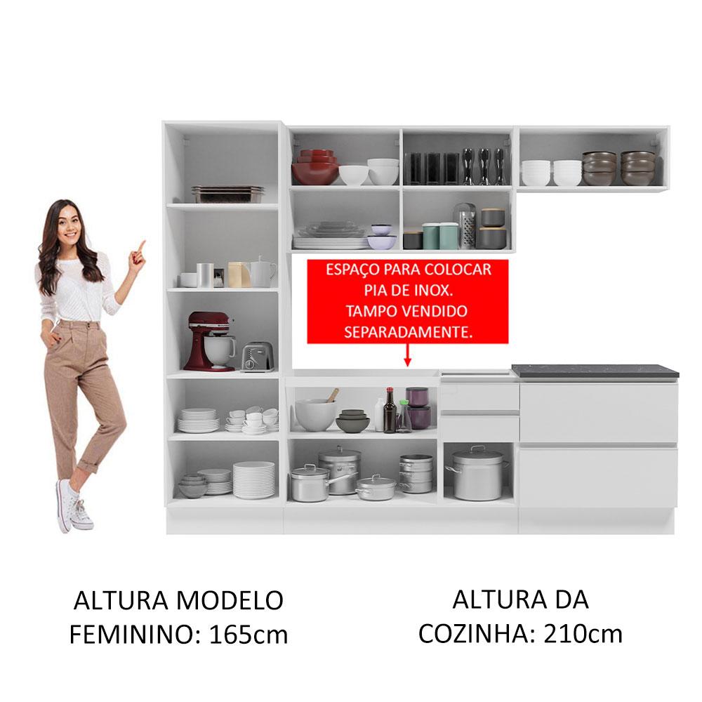 Cozinha Completa 100% MDF Madesa Acordes 260001 com Armário e Balcão - Frentes Branco Brilho