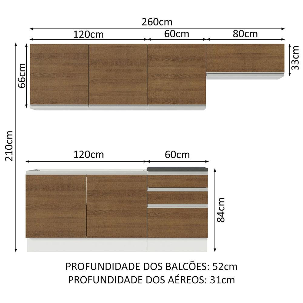 Cozinha Completa 100% MDF Madesa Acordes 260003 com Armário e Balcão - Branco/Rustic