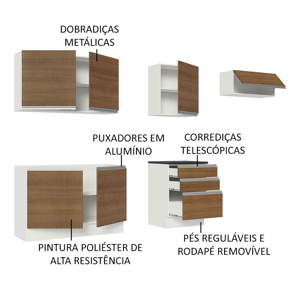 Cozinha Completa 100% MDF Madesa Acordes 260003 com Armário e Balcão - Branco/Rustic
