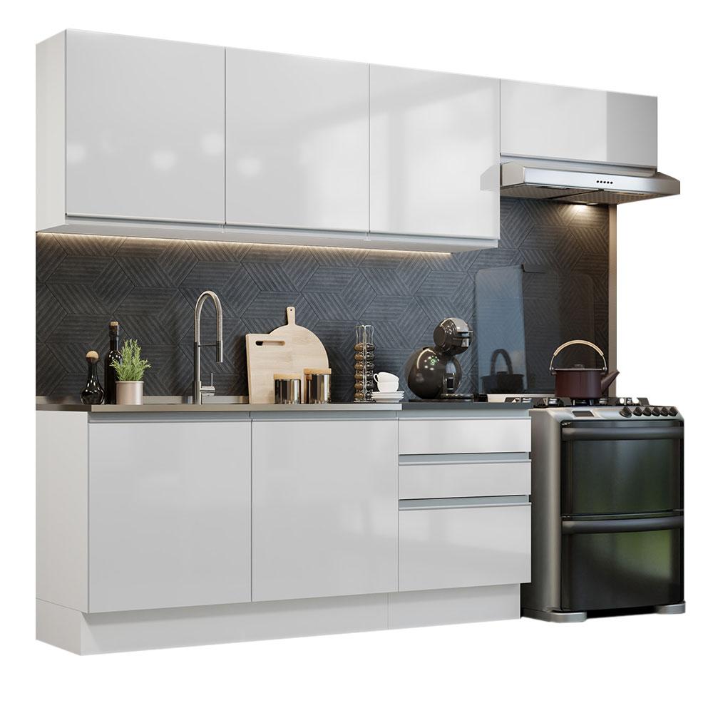 Cozinha Completa 100% MDF Madesa Acordes 260003 com Armário e Balcão - Frentes Branco Brilho