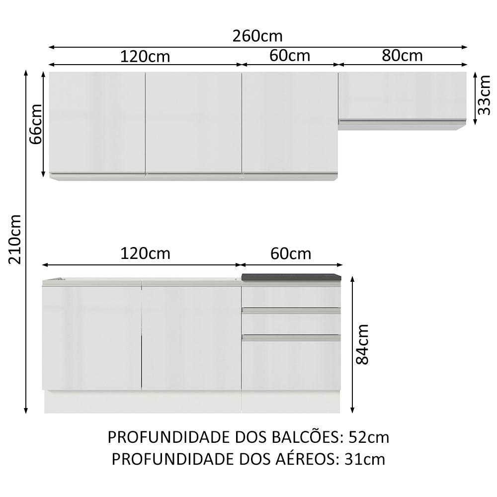 Cozinha Completa 100% MDF Madesa Acordes 260003 com Armário e Balcão - Frentes Branco Brilho