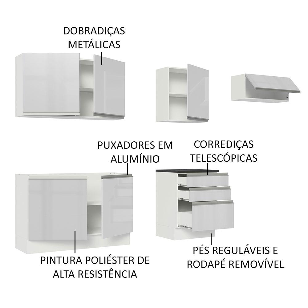 Cozinha Completa 100% MDF Madesa Acordes 260003 com Armário e Balcão - Frentes Branco Brilho
