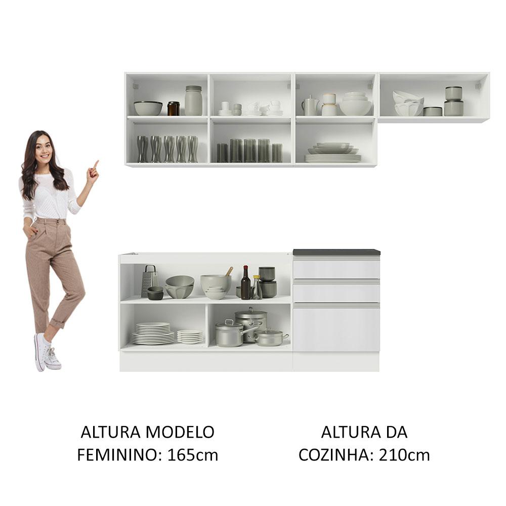 Cozinha Completa 100% MDF Madesa Acordes 260003 com Armário e Balcão - Frentes Branco Brilho