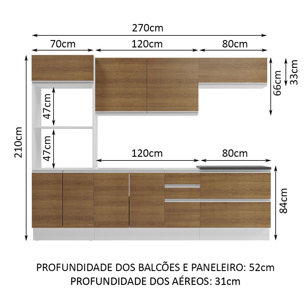 Cozinha Completa 100% MDF Madesa Acordes 270006 com Armário e Balcão - Branco/Rustic