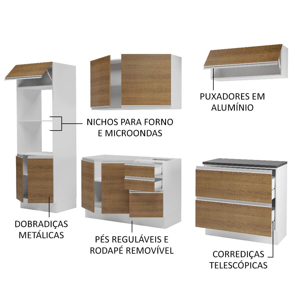 Cozinha Completa 100% MDF Madesa Acordes 270006 com Armário e Balcão - Branco/Rustic