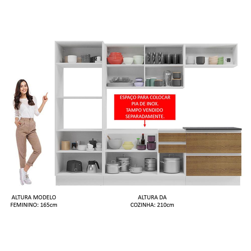 Cozinha Completa 100% MDF Madesa Acordes 270006 com Armário e Balcão - Branco/Rustic