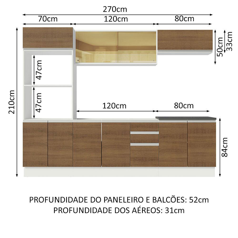 Cozinha Completa 100% MDF Madesa Acordes 270007 com Armário e Balcão - Branco/Rustic