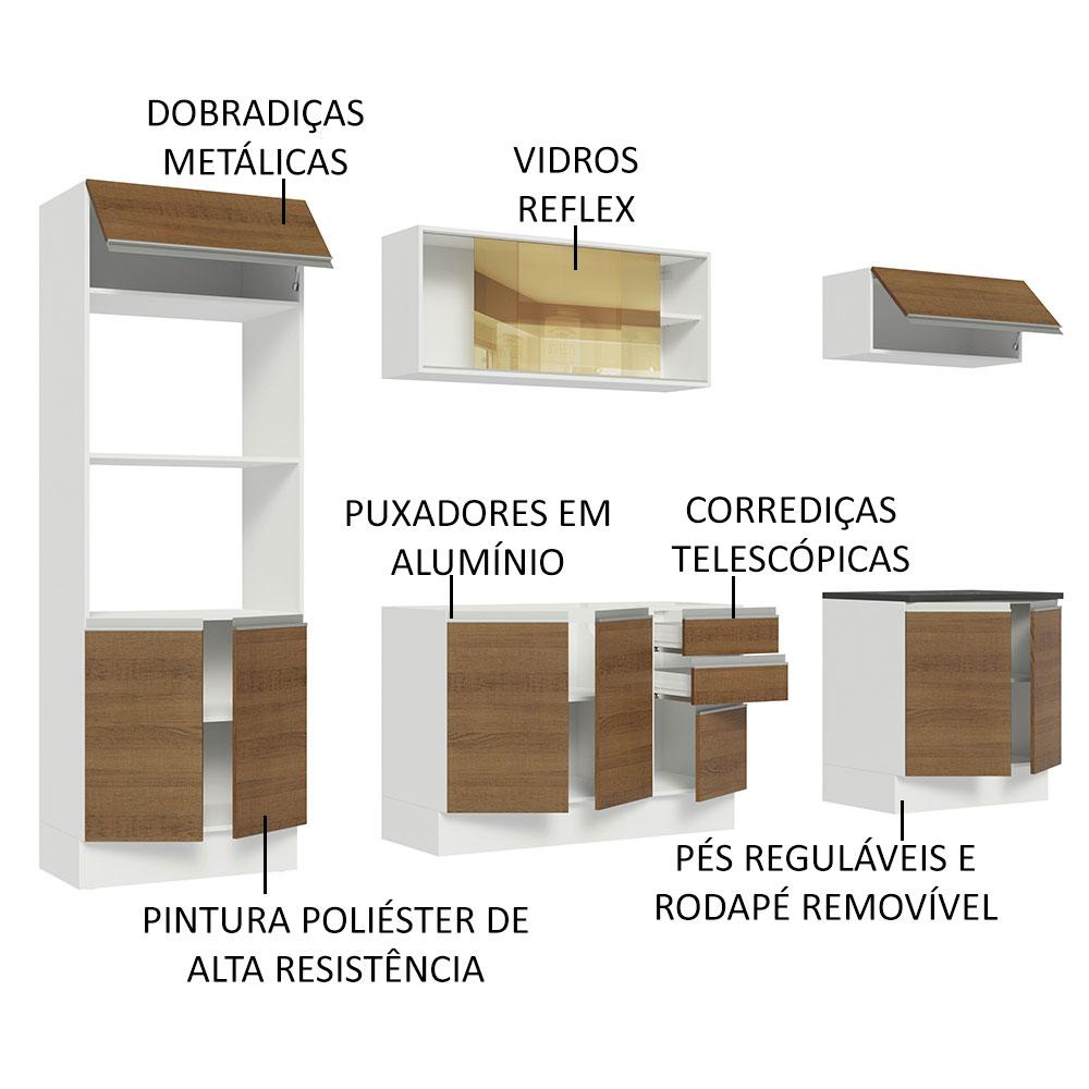 Cozinha Completa 100% MDF Madesa Acordes 270007 com Armário e Balcão - Branco/Rustic