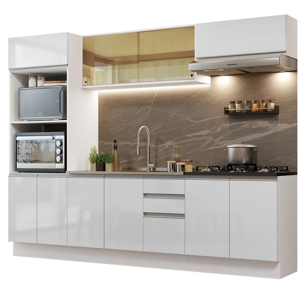 Cozinha Completa 100% MDF Madesa Acordes 270007 com Armário e Balcão - Frentes Branco Brilho