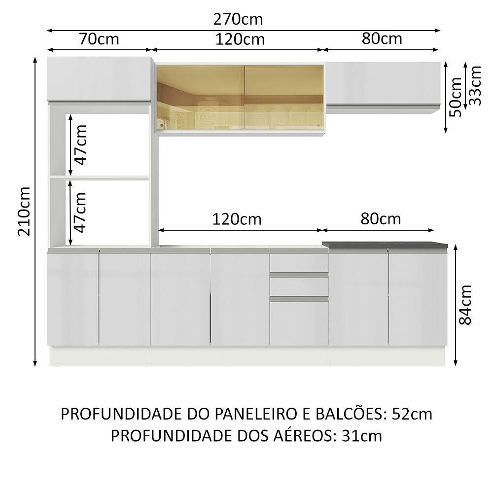 Cozinha Completa 100% MDF Madesa Acordes 270007 com Armário e Balcão - Frentes Branco Brilho