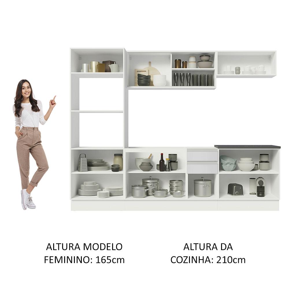 Cozinha Completa 100% MDF Madesa Acordes 270007 com Armário e Balcão - Frentes Branco Brilho