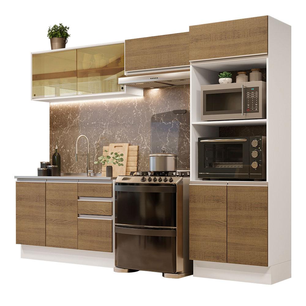 Cozinha Completa 100% MDF Madesa Acordes 270008 com Armário e Balcão - Branco/Rustic