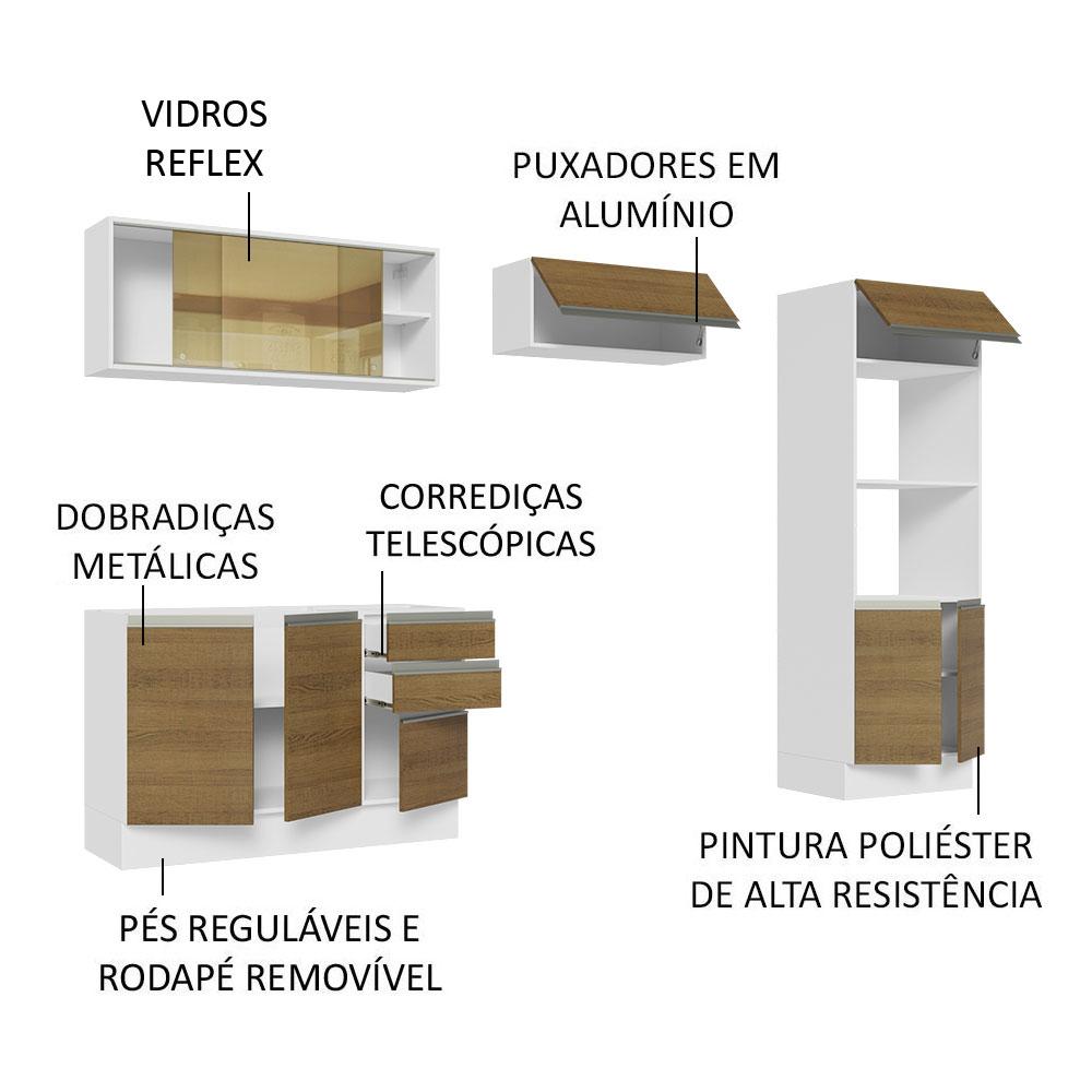 Cozinha Completa 100% MDF Madesa Acordes 270008 com Armário e Balcão - Branco/Rustic