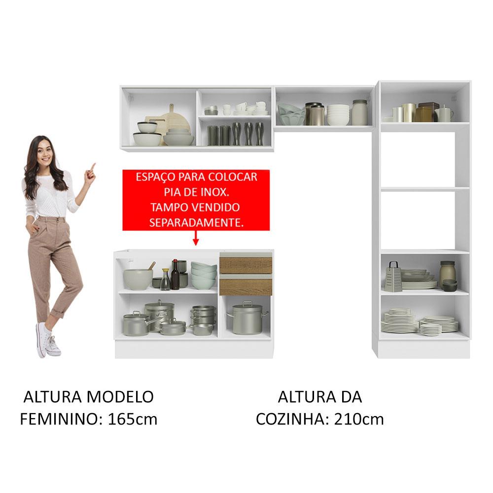 Cozinha Completa 100% MDF Madesa Acordes 270008 com Armário e Balcão - Branco/Rustic