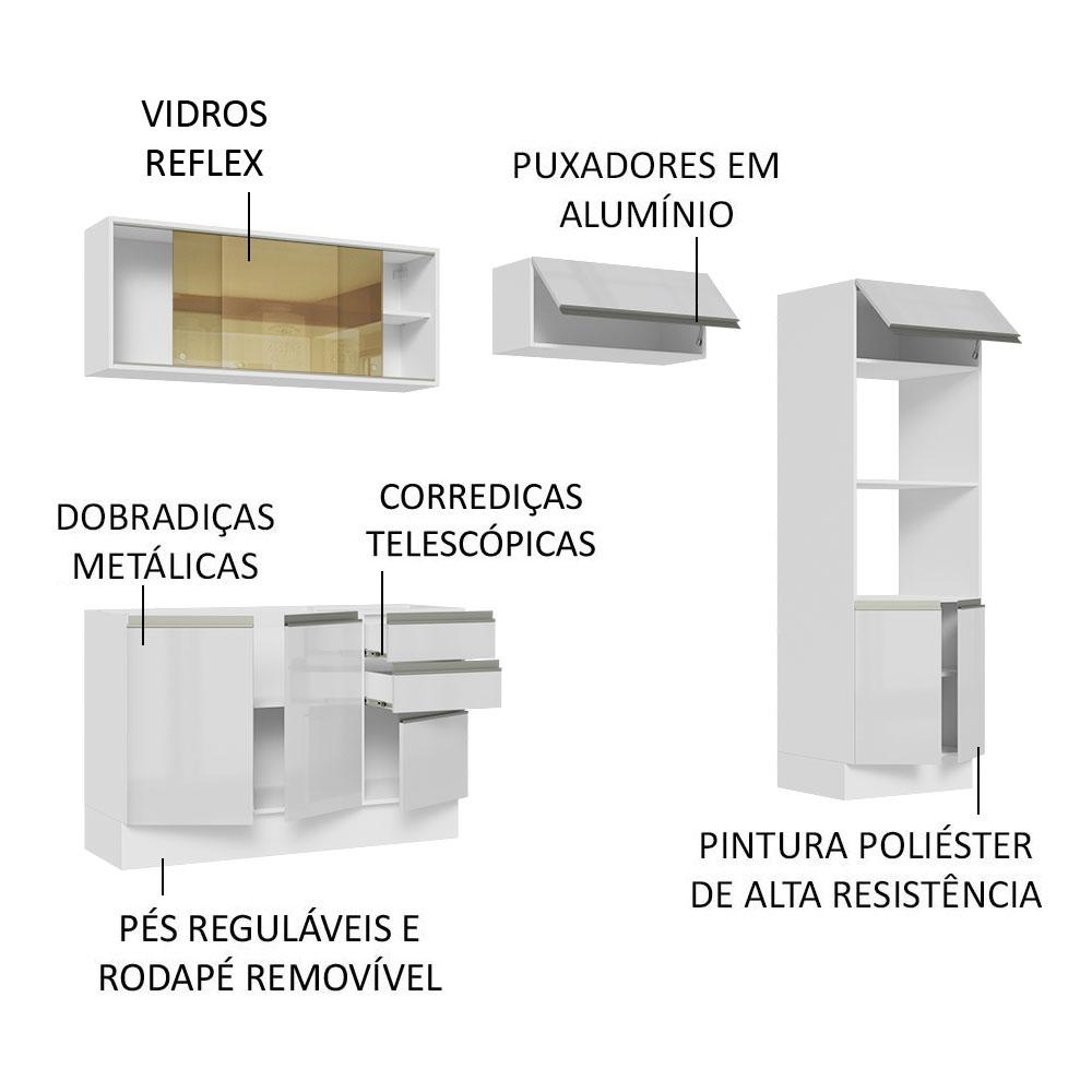 Cozinha Completa 100% MDF Madesa Acordes 270008 com Armário e Balcão Frentes - Branco Brilho
