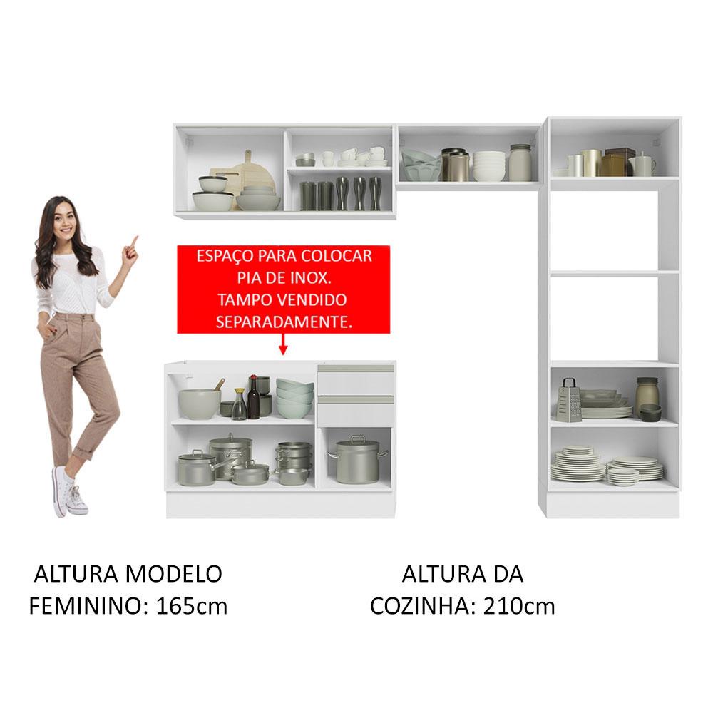 Cozinha Completa 100% MDF Madesa Acordes 270008 com Armário e Balcão Frentes - Branco Brilho
