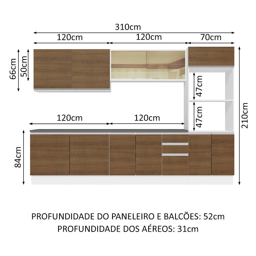 Cozinha Completa 100% MDF Madesa Acordes 310001 com Armário e Balcão - Branco/Rustic
