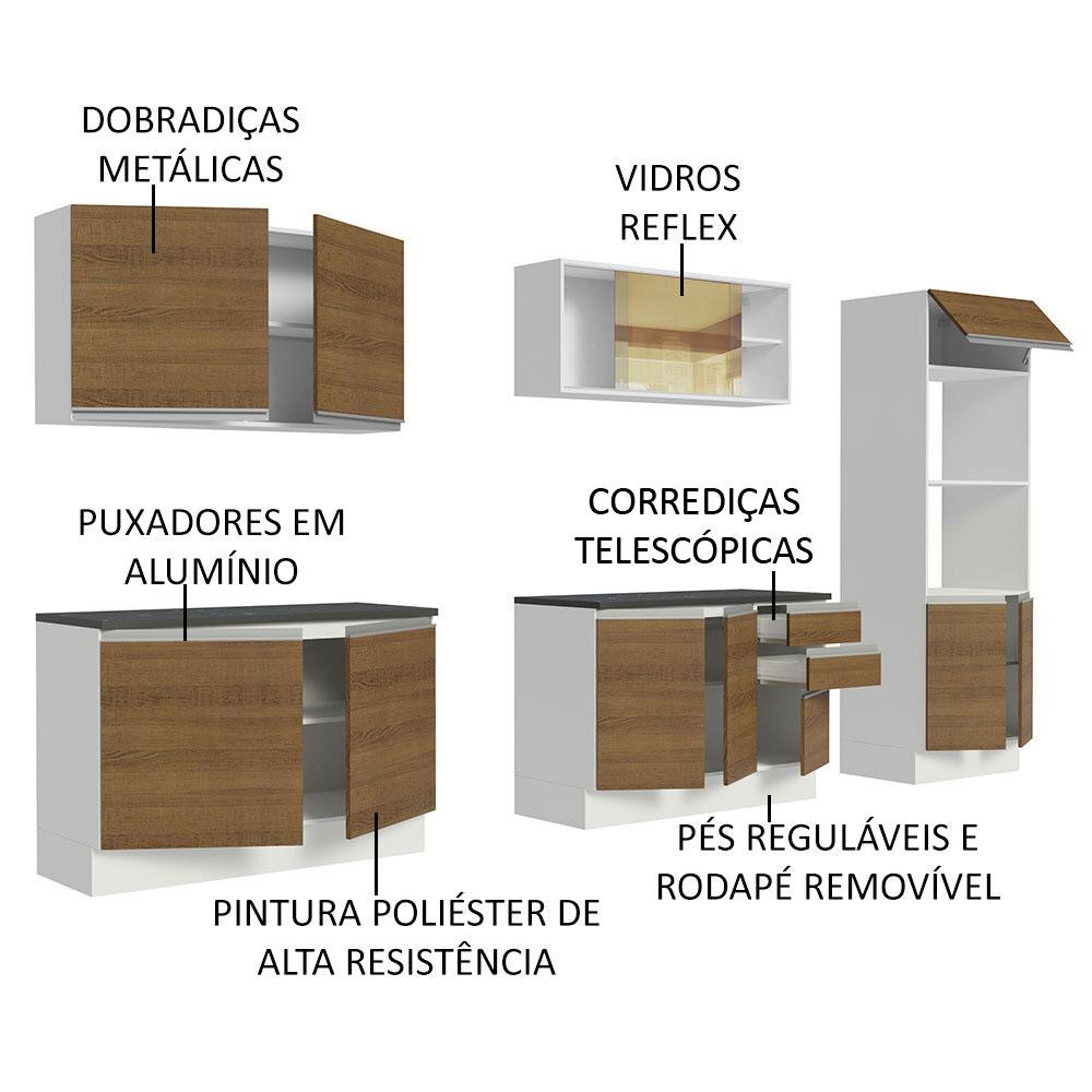 Cozinha Completa 100% MDF Madesa Acordes 310001 com Armário e Balcão - Branco/Rustic