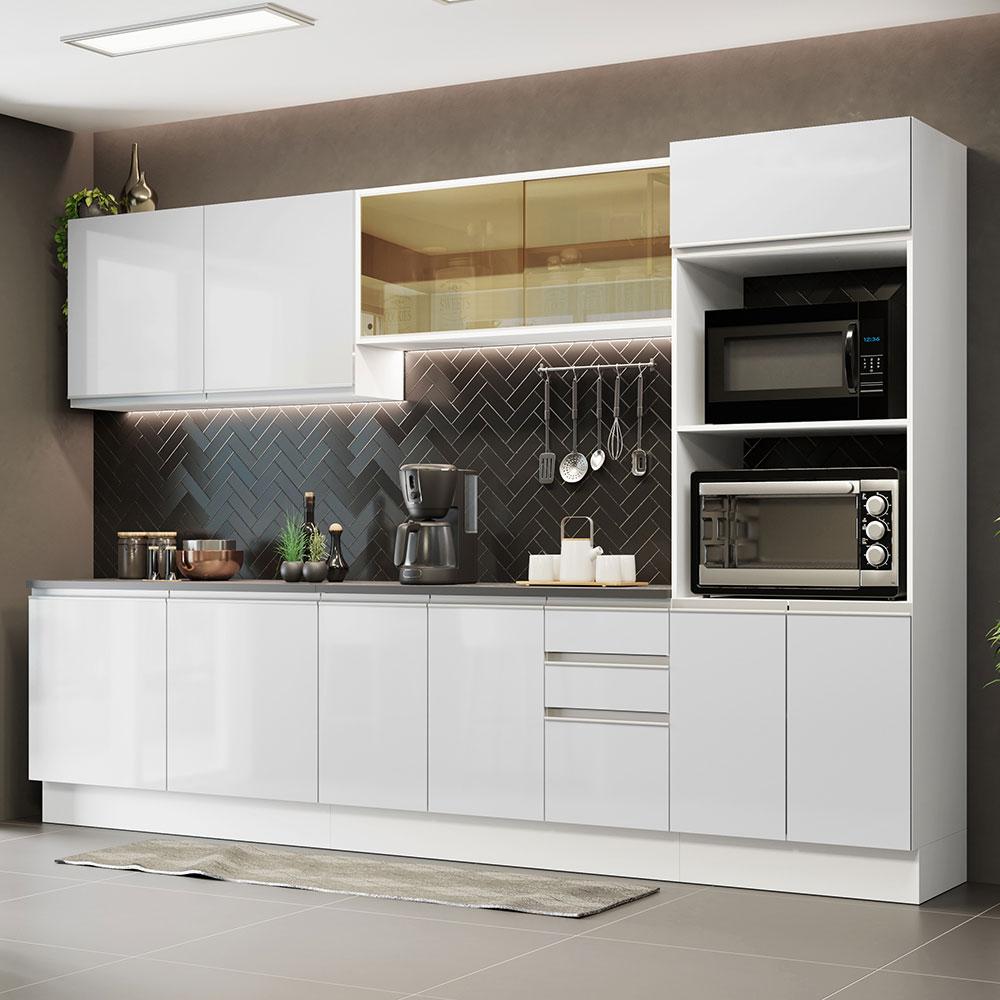 Cozinha Completa 100% MDF Madesa Acordes 310001 com Armário e Balcão - Frentes Branco Brilho